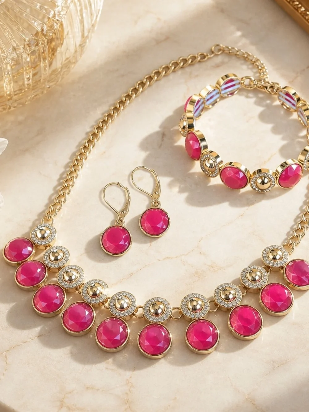Charter Club Pink Statement Jewelry Set – Necklace, Bracelet & Earrings